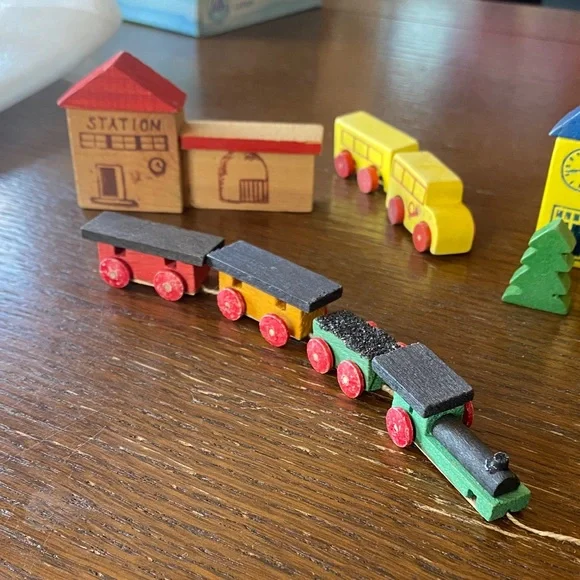 Wooden Village Train and Vehicle Playset - Multicolor - Picture 2 of 5